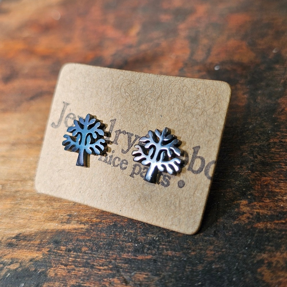 Black Tree of Life Stainless Steel Stud Earrings Women OS Nature Goth